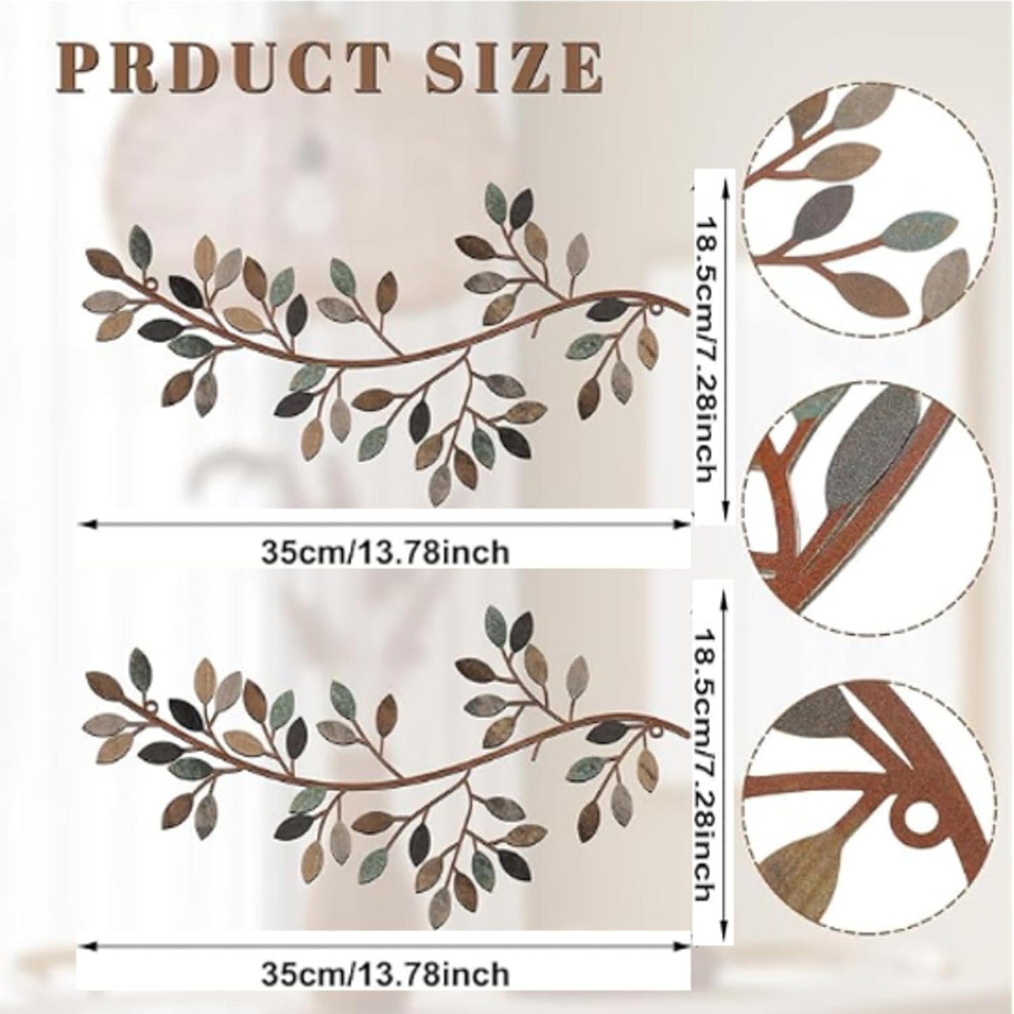 Hotop 2 Pieces Metal Tree Leaf Wall Decor Vine Olive Branch Leaf Wall Art Wrought Iron Scroll Sculptures Above the Bed, Living Room, Outdoor Decoration (Classic Style,Black)