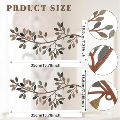 Hotop 2 Pieces Metal Tree Leaf Wall Decor Vine Olive Branch Leaf Wall Art Wrought Iron Scroll Sculptures Above the Bed, Living Room, Outdoor Decoration (Classic Style,Black)