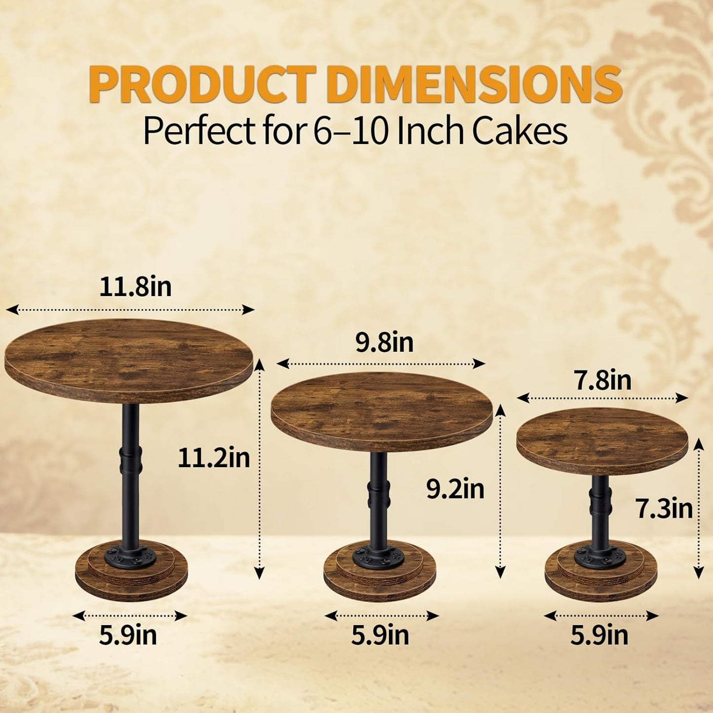 Cake Stand Rustic Industrial Wood Round Cupcake Stands Cake Stand Set of 3 Dessert Table Display Set Serving Tray Decoration for Birthday Celebration Party Baby Shower