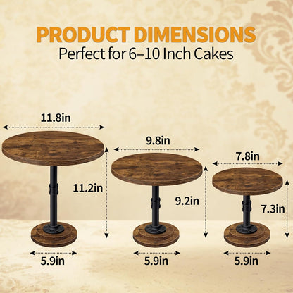 Cake Stand Rustic Industrial Wood Round Cupcake Stands Cake Stand Set of 3 Dessert Table Display Set Serving Tray Decoration for Birthday Celebration Party Baby Shower