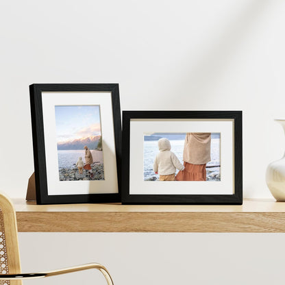 Vittanly 8x10 Picture Frames Set of 9, Shatter Resistant Plexiglass, Display 5x7 Pictures with Mat or 8x10 without Mat, Photo Frames for Wall or Tabletop, Engineered Wood, Black - Colors A