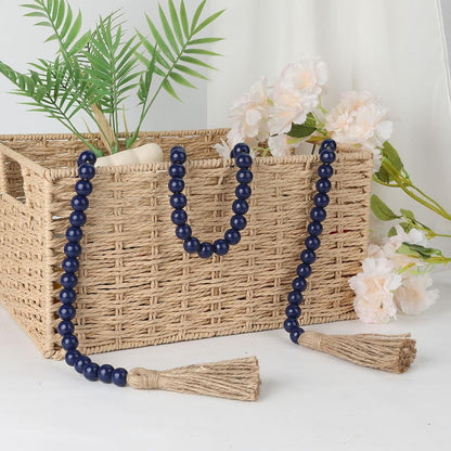 Wood Bead Garland 58 Inch Nature Wooden Beads for Boho Farmhouse Table Home Decor with Tassel, Wooden Prayer Bead, Rustic Country Boho Wall Hanging Decor for Kitchen Modern Living Room Tray Vase Shelf