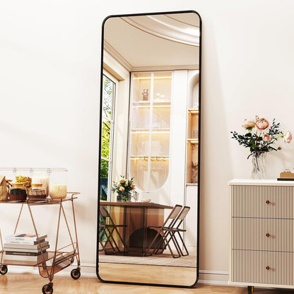 XRAMFY 56"x21" Floor Full Length Mirror Standing Full Body Rounded Corner Rectangle Mirrors with Stand Hanging Wall Mounted Leaning Bedroom Living Room Bedroom Cloakroom,Gold