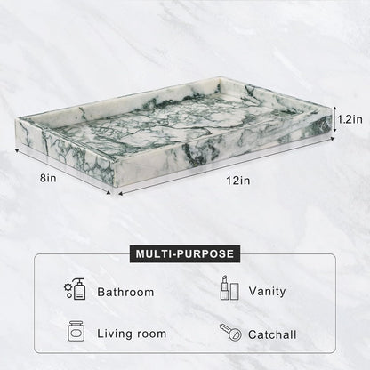 Marble Bathroom Tray for Countertop & Home Decor, Natural Decorative Marble Tray for Jewelry & Perfume Organizer, Luxury Stone Vanity Trays for Dresser, Kitchen Counter, 12" x 8", Gray Black