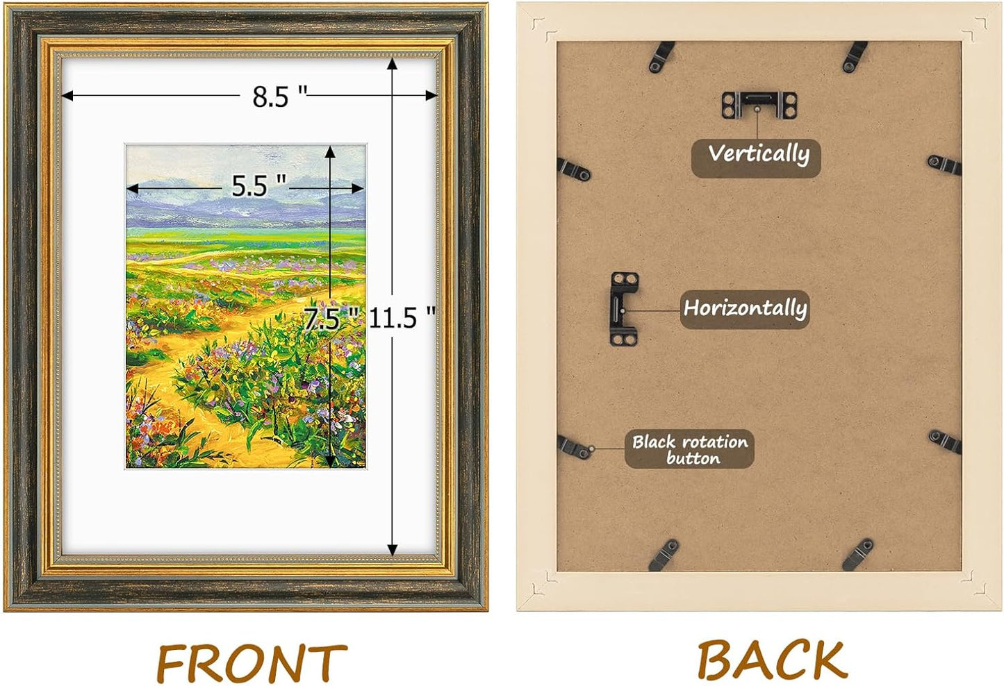 Golden State Art,11x14 Ornate Picture Frame for 8x10 Photo with Mat or 11 x 14 Prints without Mat,Real Glass Wall Display(Color:Green Gold)