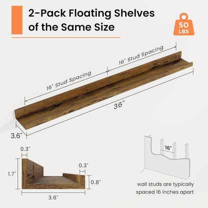 RICHFOCUS Picture Ledge Shelf, 24 inch Floating Shelves Set of 2, Wood Wall Shelves with Lip, Wall Decor Storage for Bedroom Living Room Bathroom Kitchen Nursery Photo Picture, Walnut