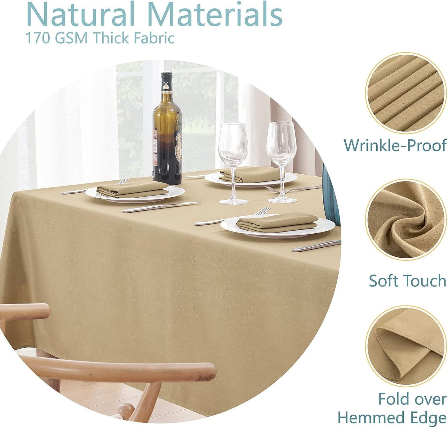Veblandy Rectangle Tablecloth Waterproof Linen Textured Table Cloth Stain and Wrinkle Resistant Washable, Decorative Fabric Table Cover for Dining, Party and Camping (Sage Green, 52 * 70)