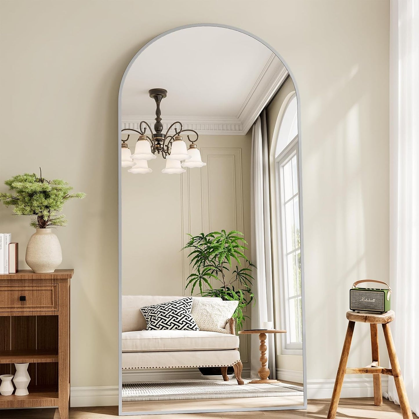 57" x 20" Arched Full Length Mirror - Wall Mounted/Floor Mirror Aluminum Alloy Frame Full Body Mirrors for Bathroom Living Room Bedroom and Entryway,Black