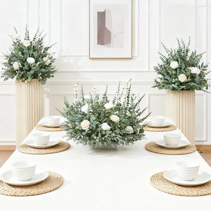 120 Pcs Artificial Eucalyptus Leaves Stems Bulk, Realistic Fake Greenery with 4 Kinds Mixed Silver Dollar, Faux Plants for DIY Floral Arrangements, Wedding Bouquets, Home, Party, Vase Decor