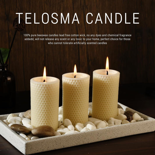 Pure Natural Beeswax Pillar Candles Bulk - Pack of 6 - Honeycomb Surface, No Scent- for Emergency/Prayer/Relax (2inch Diameter, 4 inch Tall - Off White)