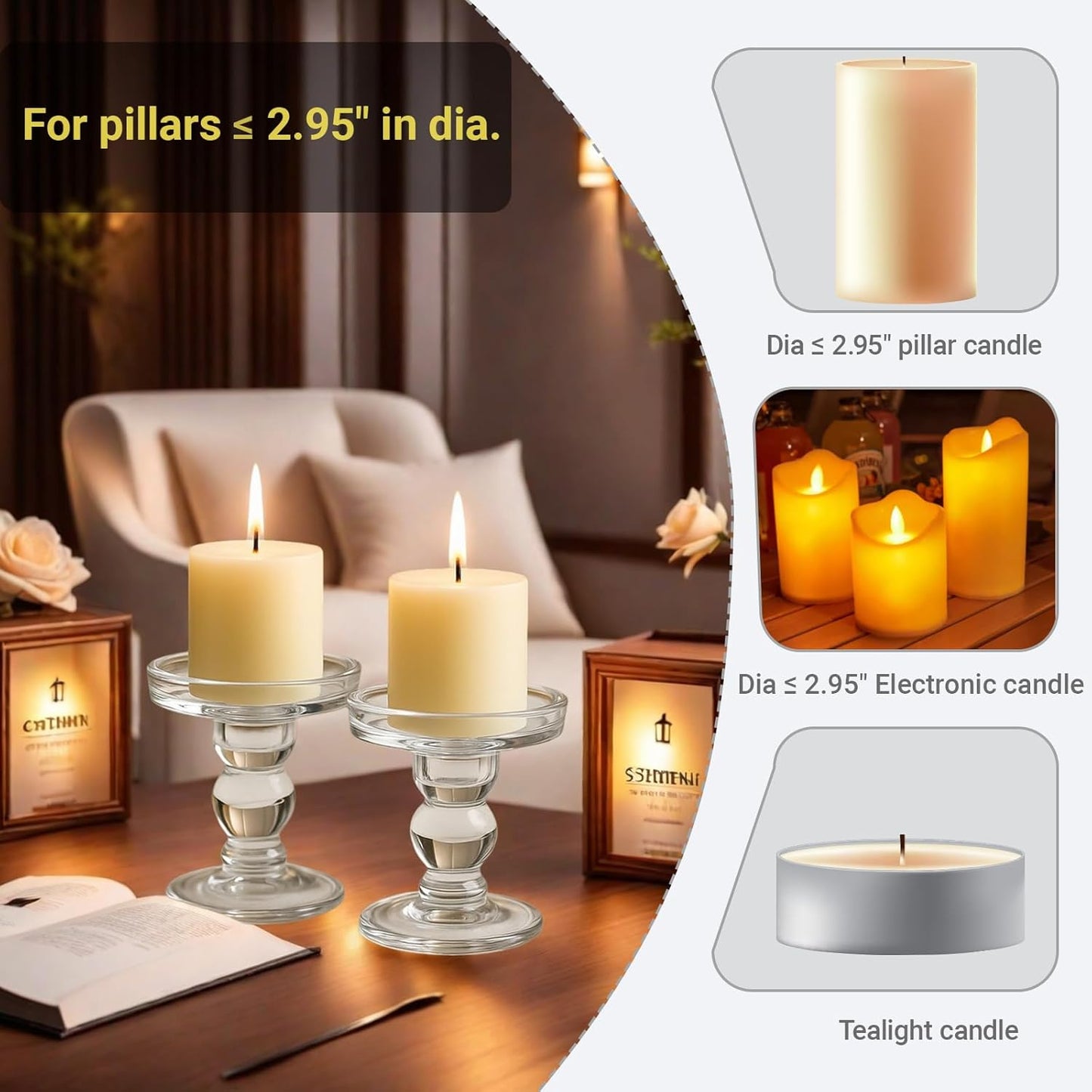 Glass Candle Holders for Pillar Candle, Unity Candle Holder Set of 3 for Wedding Ceremony Set, Candlestick Holder for Table or Home Decoration
