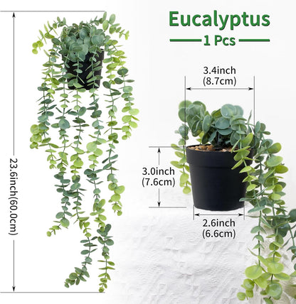 LOYWREE Fake Plants Indoor Artificial String of Pearls Plant in Black Pots, Realistic Green Faux Succulent Hanging Plants for Shelf Decor Desk Home Garden Decorations