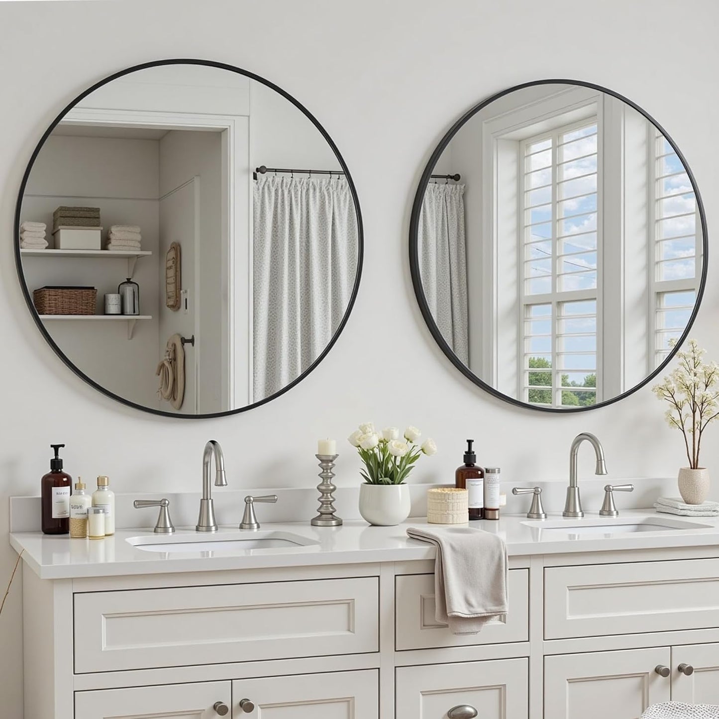 Antok 30 Inch Round Mirror for Wall, Round Bathroom Mirror, Circle Wall Mirrors with Black Metal Frame, Circle Mirrors Suitable for Wall, Bathroom, Vanity, Living Room, Entryway