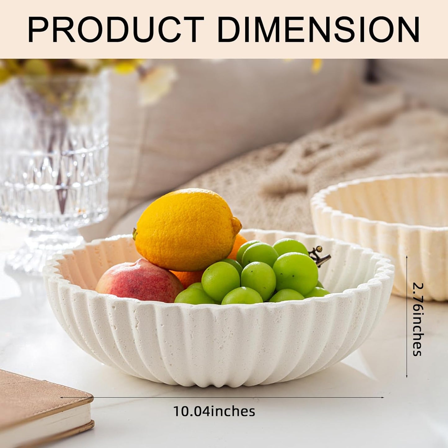 Large Decorative Fruit Bowl for Kitchen Counter, Sandstone Look Modern Minimalist Snack Candy Bowl for Table Centerpiece Decor, Home, Office, Hotel, Entryway (Beige)