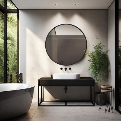 Sunniry Black Round Mirror, Round Mirror 24 inch, Black Circle Mirrors Matte Metal Frame, Wall Mounted Mirrors for Living Room, Bathroom, Wall, Entryway.