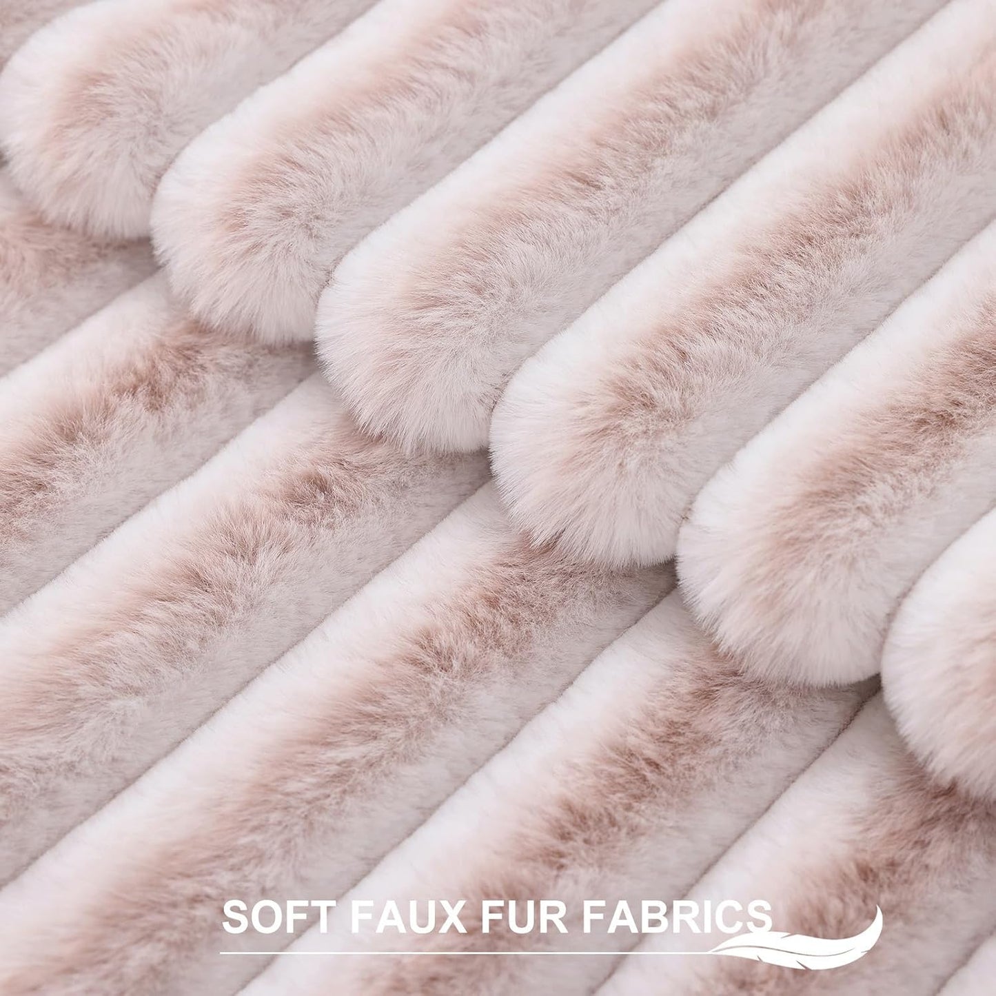 Pallene Faux Fur Plush Throw Pillow Covers 18x18 Set of 2, Luxury Soft Fluffy Striped Decorative Pillow Covers for Sofa, Couch, Living Room, Cream White