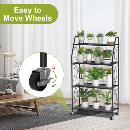 VyGrow Plant Stand, 4 Tier Plant Shelf for Indoor Outdoor, Heavy Duty Metal Tall Plant Stands Holder Rack for Living Room Balcony and Garden, Black
