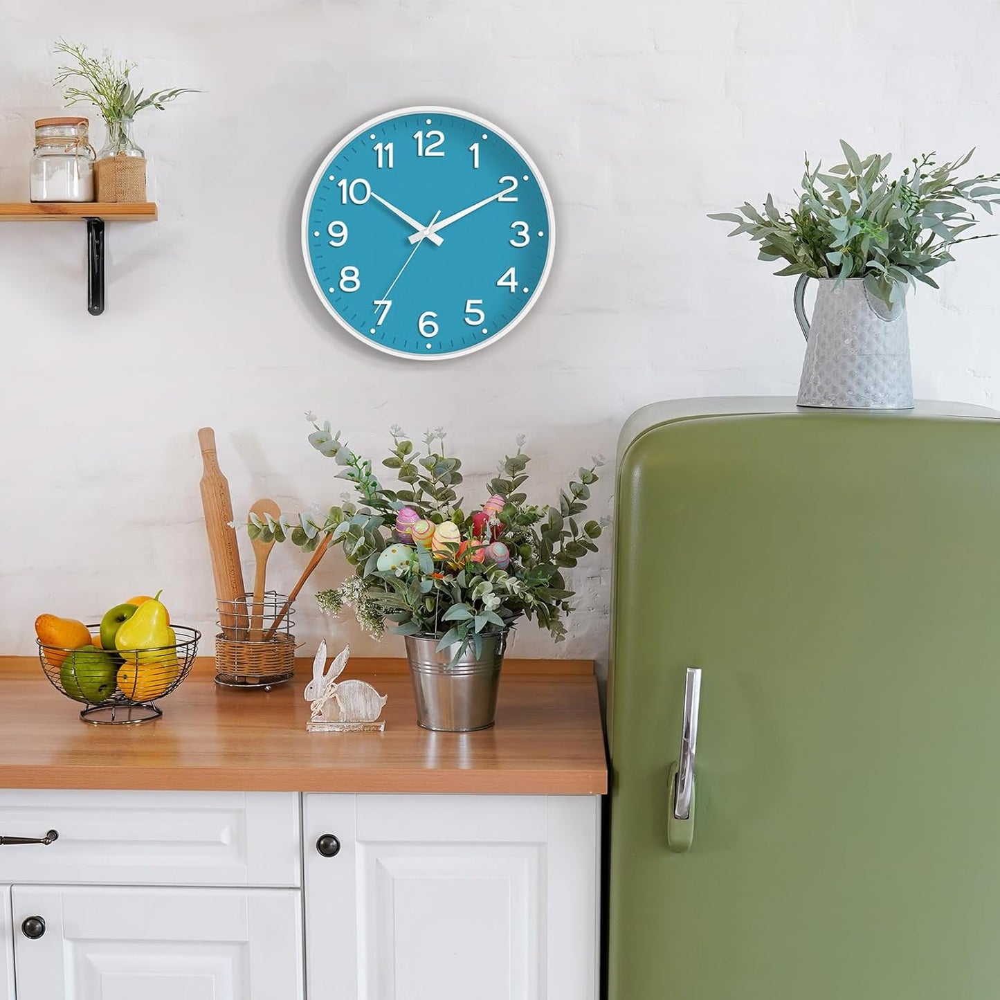 Roymnie Wall Clock Green, Silent Wall Clocks Battery Operated 8 Inch-Modern Non Ticking Analog Clock Decorative for Kitchen Office Bathroom Bedroom(Gold)