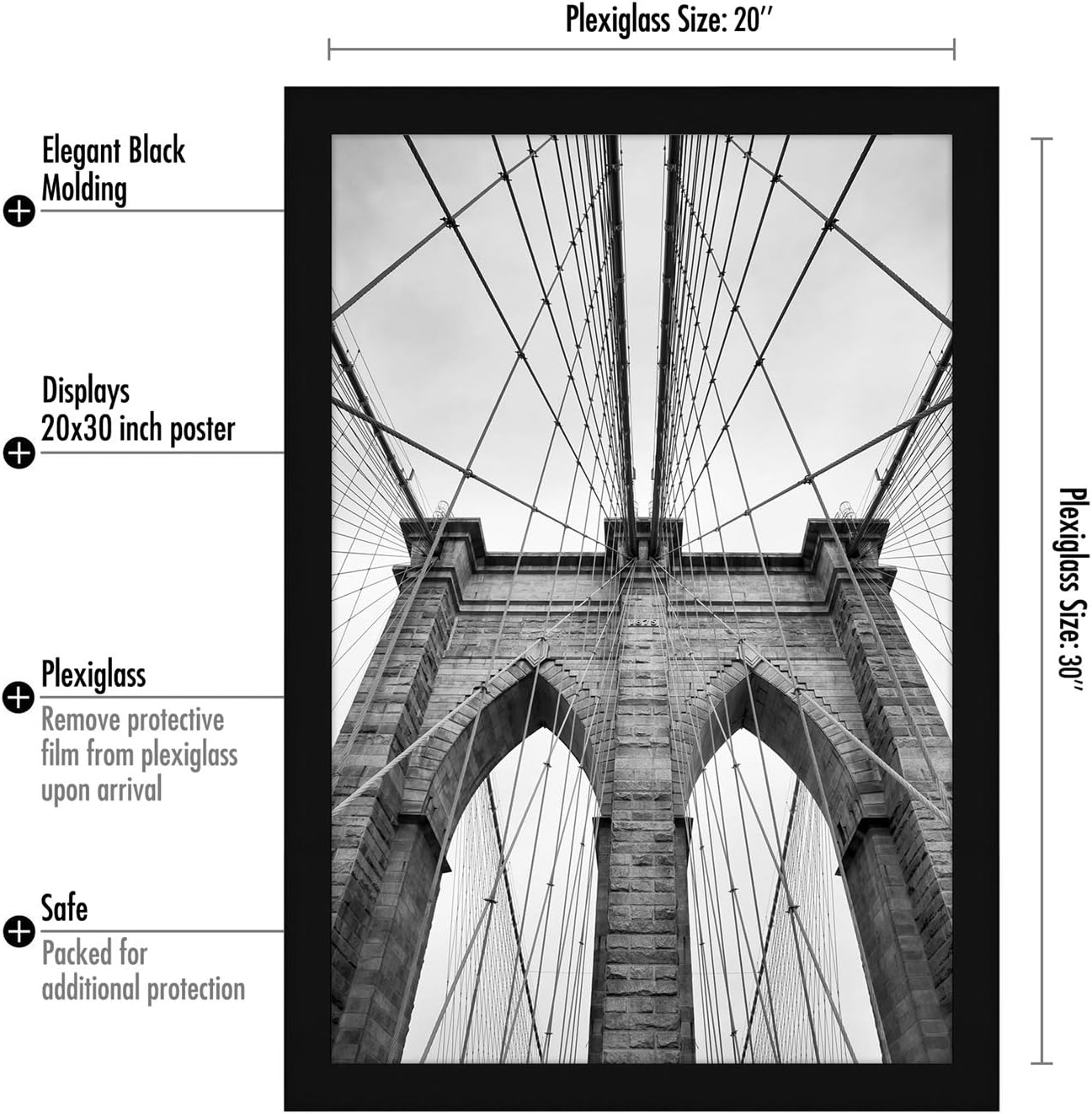 Americanflat 16x20 Picture Frame with Polished Plexiglass - Black Picture Frame - Wide Photo Frames Made of Engineered Wood for Vertical or Horizontal Wall Display - Epic Collection - Black - Colors C