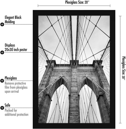 Americanflat 16x20 Picture Frame with Polished Plexiglass - Black Picture Frame - Wide Photo Frames Made of Engineered Wood for Vertical or Horizontal Wall Display - Epic Collection - Black - Colors C