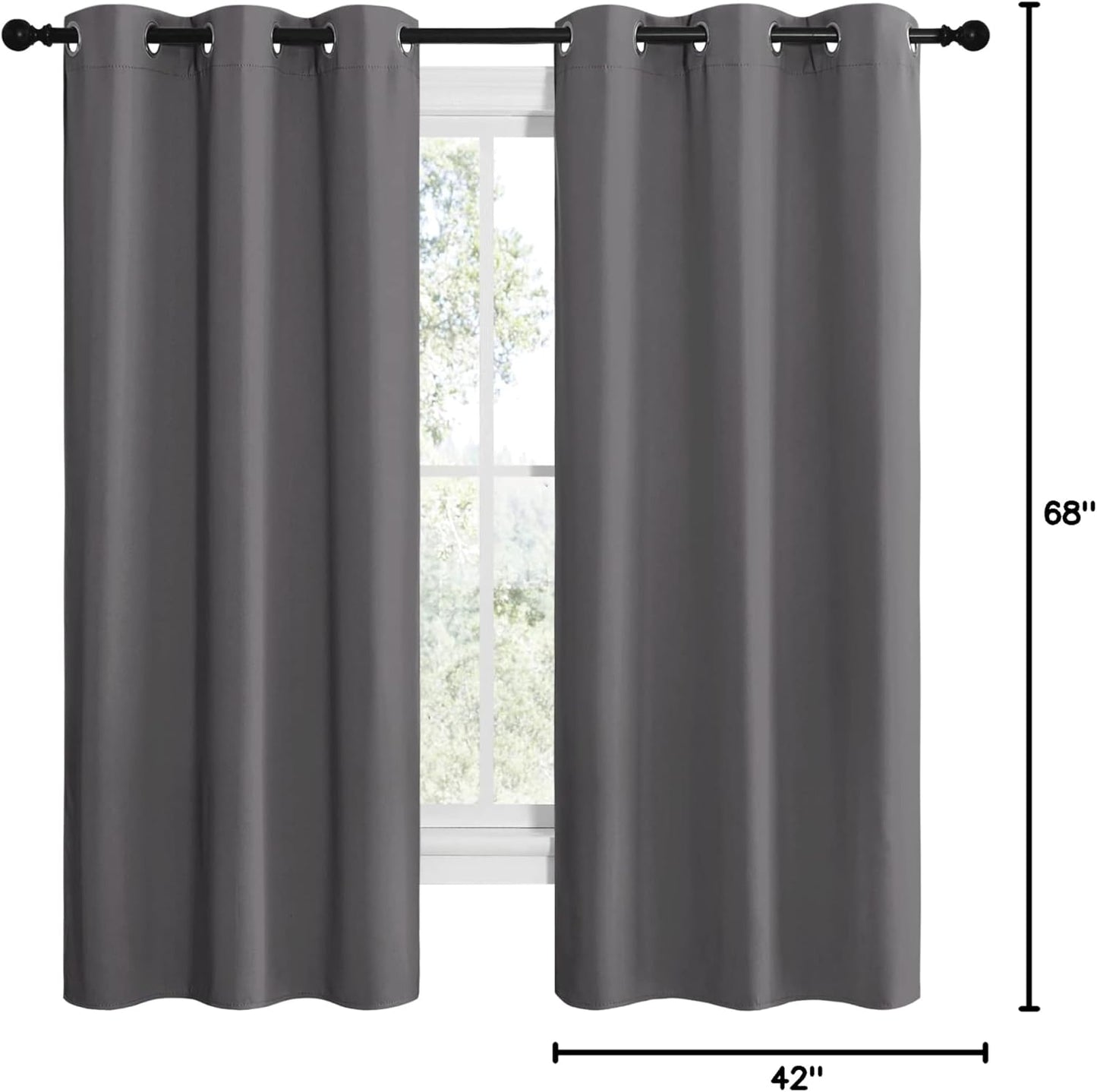NICETOWN Halloween Pitch Black Solid Thermal Insulated Grommet Blackout Curtains/Drapes for Bedroom Window (2 Panels, 42 inches Wide by 63 inches Long, Black) - Colors E