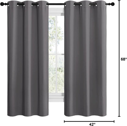 NICETOWN Halloween Pitch Black Solid Thermal Insulated Grommet Blackout Curtains/Drapes for Bedroom Window (2 Panels, 42 inches Wide by 63 inches Long, Black) - Colors E