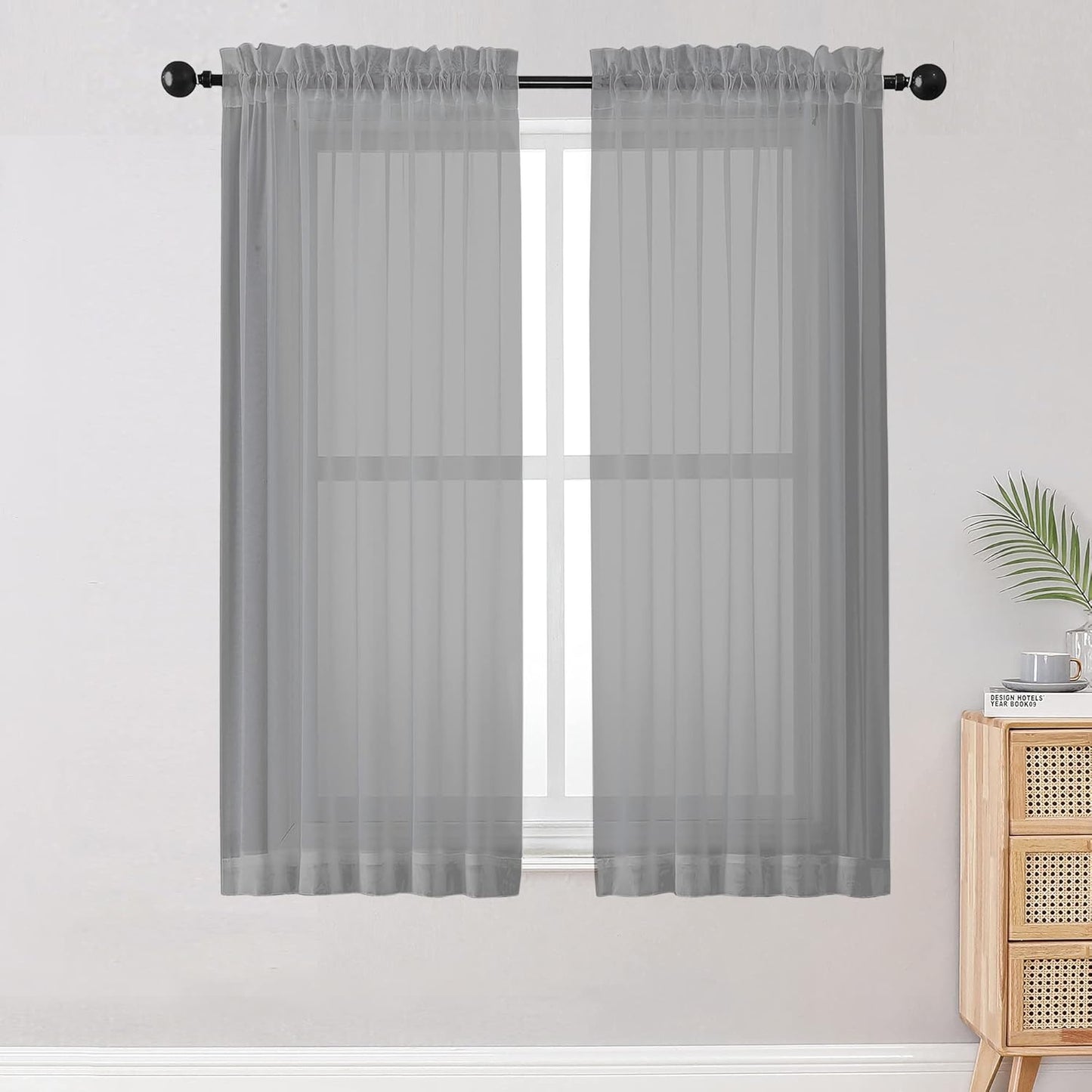 OWENIE Sheer Curtains 84 inches Long 2 Panels Set for Living Room/Bedroom, Rod Pocket Voile Sheer Panel Drapes, White, 2pcs, Each 42" W x 84" L - Colors A