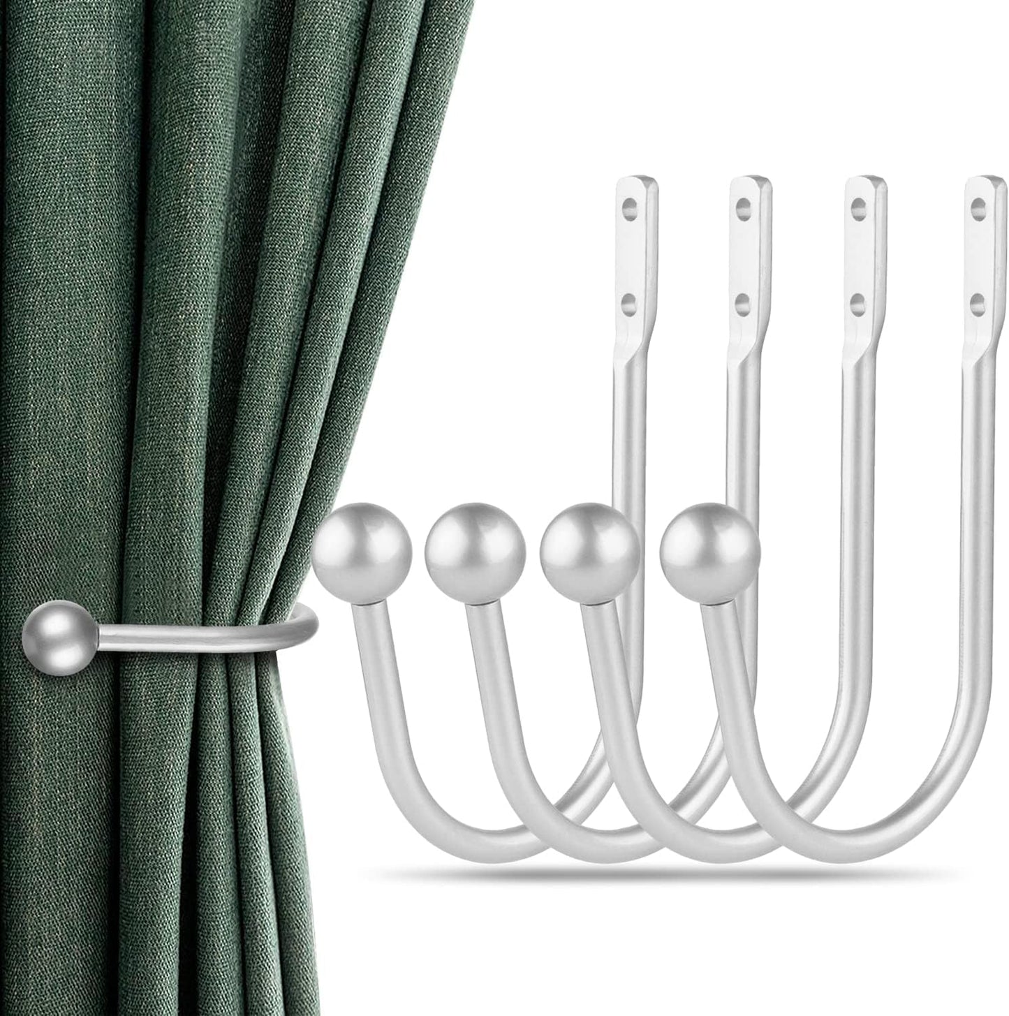 Curtain Holdbacks, 4pcs Curtains Holder Wall Mounted Drapery Tiebacks Retro Window Hook for Home Decor, Matte Black
