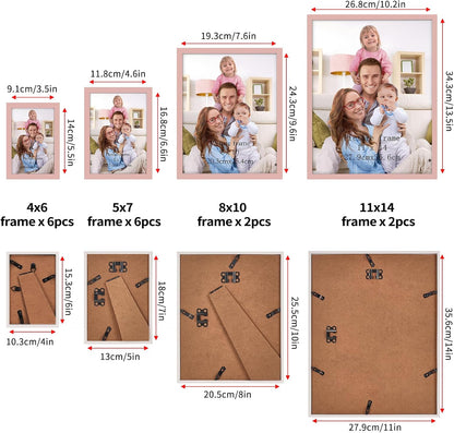 Giftgarden 16 Pack Gold Picture Frames for Multi Sizes Photos, Assorted Set Including Two 11x14, Two 8x10, Six 5x7, Six 4x6, Gallery Collage Frame for Wall or Tabletop Display