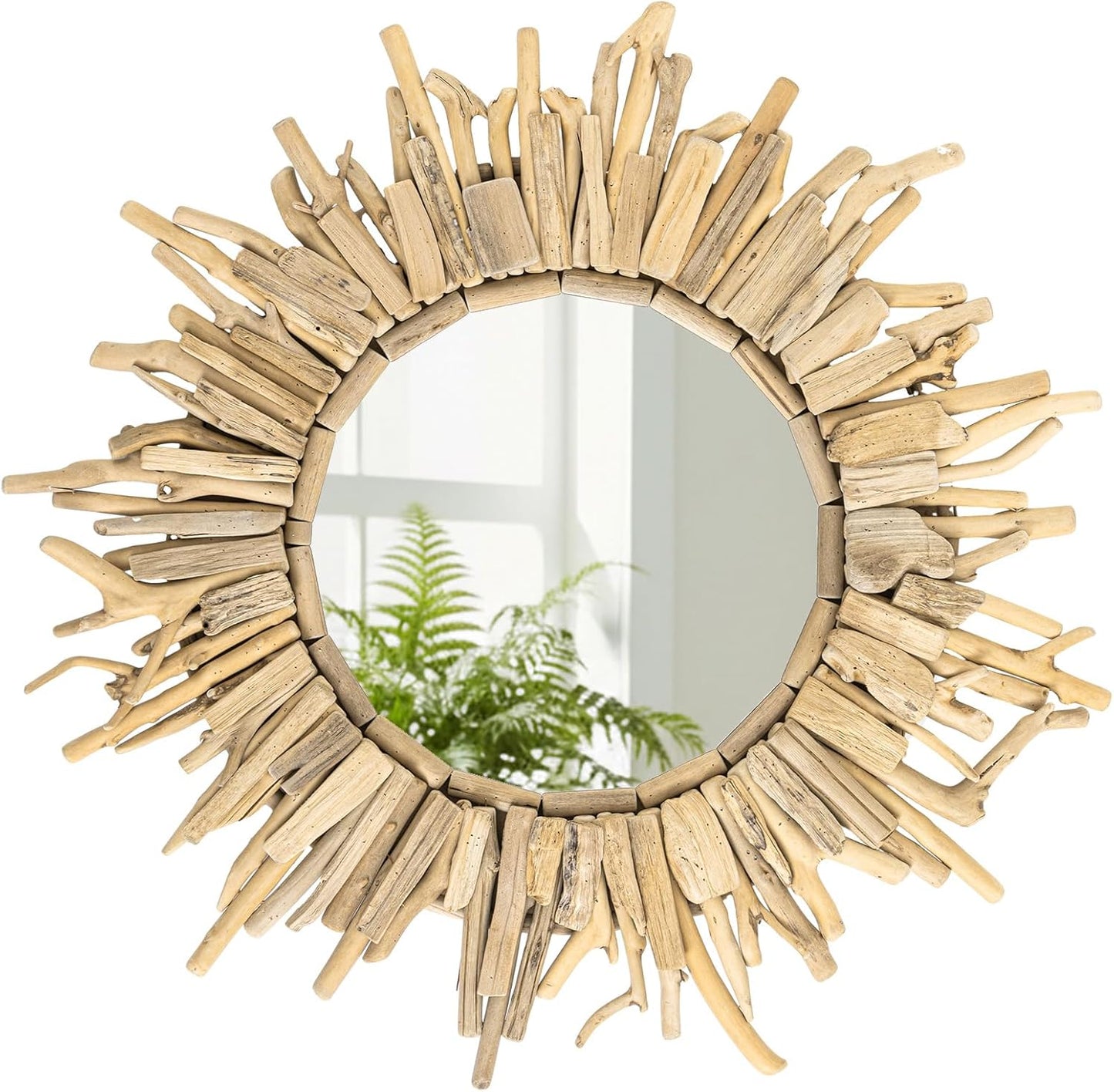 Vercraft 24 Inch Large Driftwood Wall Mirror Decorative Boho Sunburst, Rustic Natural Wood Coastal Farmhouse Wall Decor Frame for Entryway Bathroom, Living Room, Housewarming Gift