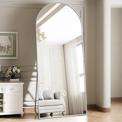 Dewfig Arched Full Length Mirror, 76"x34" Large Floor Mirror, Full Body Mirrors for Leaning or Hanging, Standing Mirrors for Bedroom, Living Room,Dressing Room, Aluminum Alloy Frame, Black