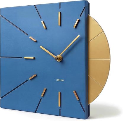 Driini Clocks Mid Century Modern Wall Clock - Square Green Clock with Decorative Gold Accent- Unique and Cool Clock, Battery Operated - MCM Decor & Decorative Wall Clock for Mid Century Modern Decor.