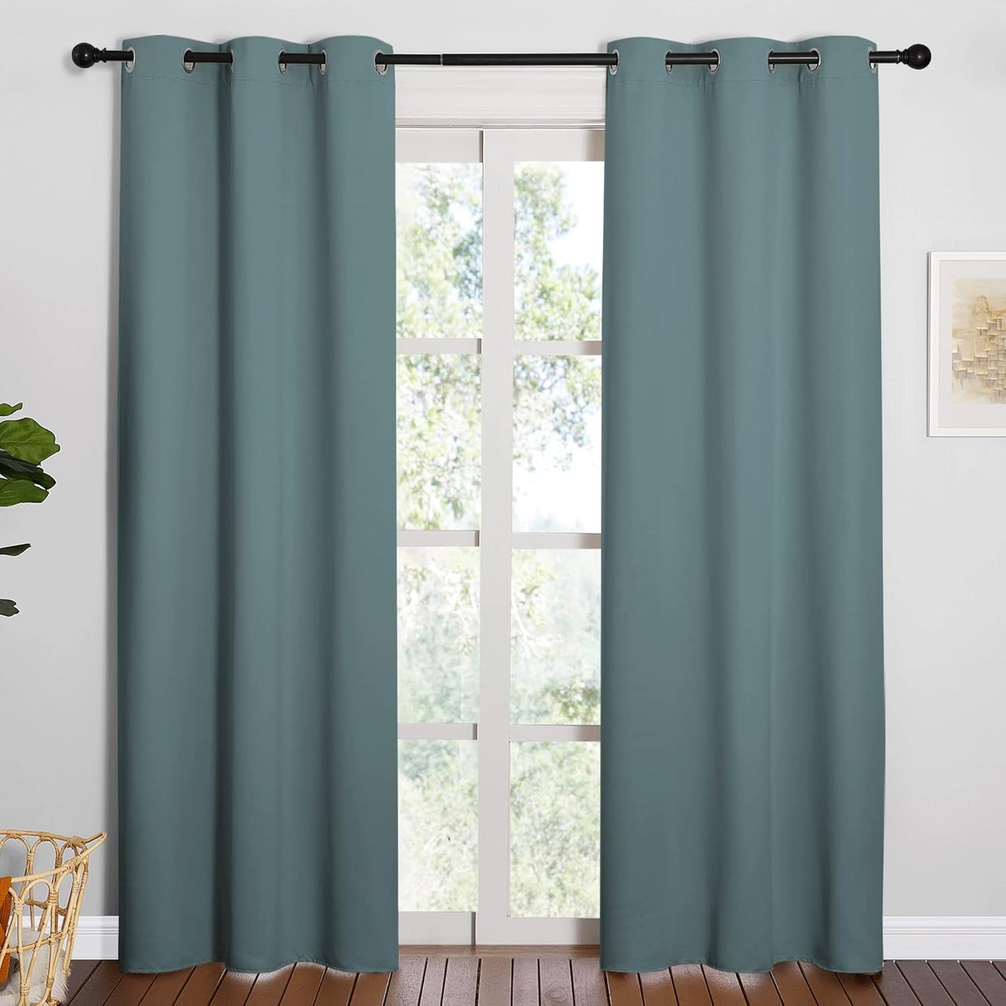 NICETOWN Halloween Pitch Black Solid Thermal Insulated Grommet Blackout Curtains/Drapes for Bedroom Window (2 Panels, 42 inches Wide by 63 inches Long, Black) - Colors C