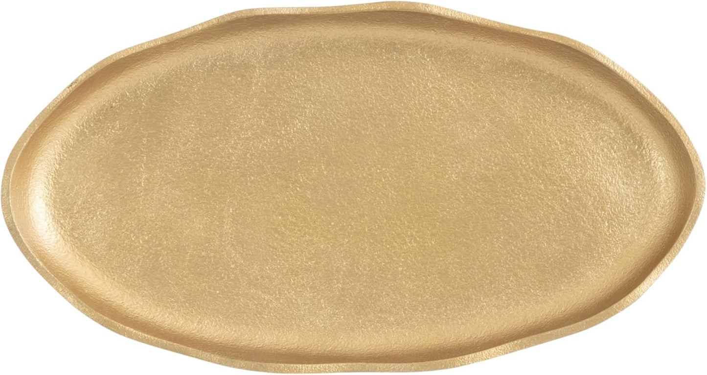 Kate and Laurel Alessia Modern Decorative Scalloped Oval Footed Metal Tray; 14 x 8; Bronze; Transitional Food-Safe Cast Aluminum Pedestal Tray with Rough Texture and Deckled Edge