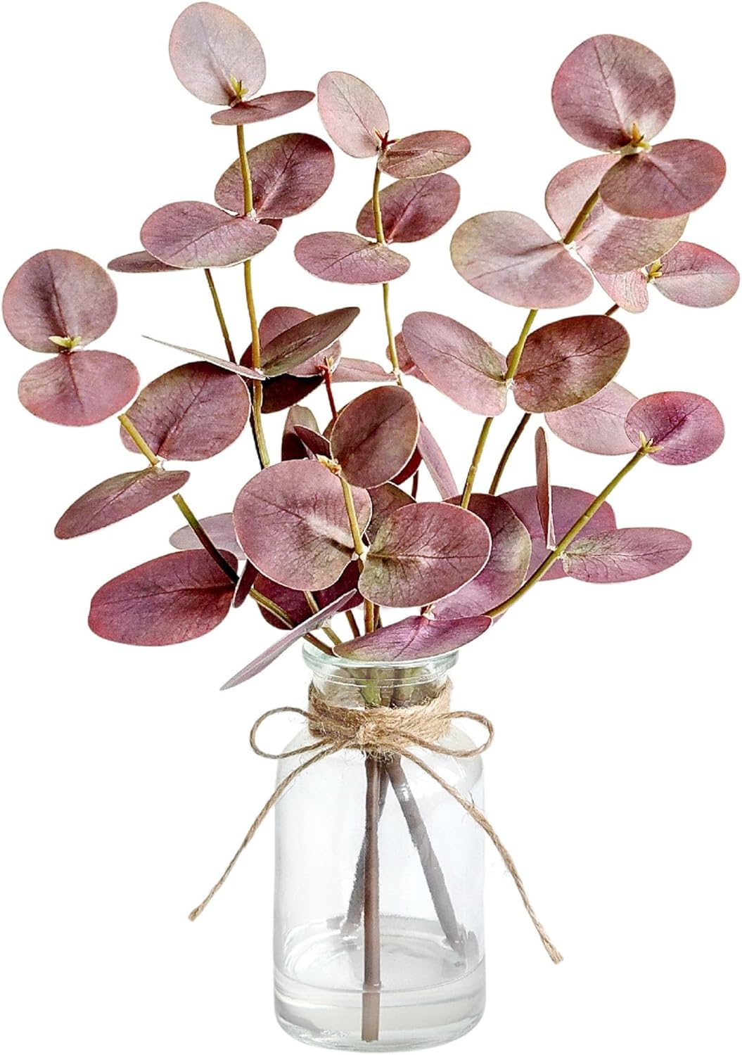 Muhanjia Artificial Eucalyptus Stems in Glass Vase with Faux Water,3Pcs Fake Plant with Double-Sided Green Leaves for Centerpiece(Double-Sided Green Eucalyptus)