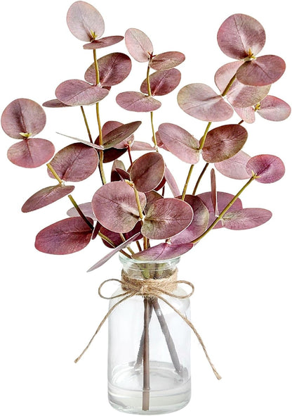 Muhanjia Artificial Eucalyptus Stems in Glass Vase with Faux Water,3Pcs Fake Plant with Double-Sided Green Leaves for Centerpiece(Double-Sided Green Eucalyptus)
