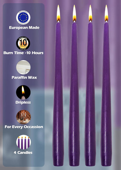 Hyoola Tall Taper Candles - 10 Inch Metallic Gold Unscented Dripless Taper Candles - 8 Hour Burn Time - 4 Pack