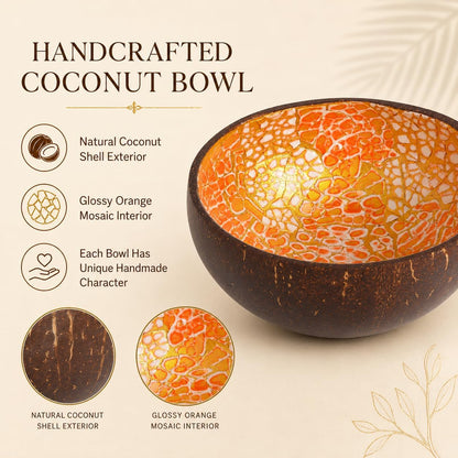 ChezMax Natural Coconut Bowl with Mother of Pearl Inlays - Key Bowl & Fruit Snack Holder (Blue-Gold)