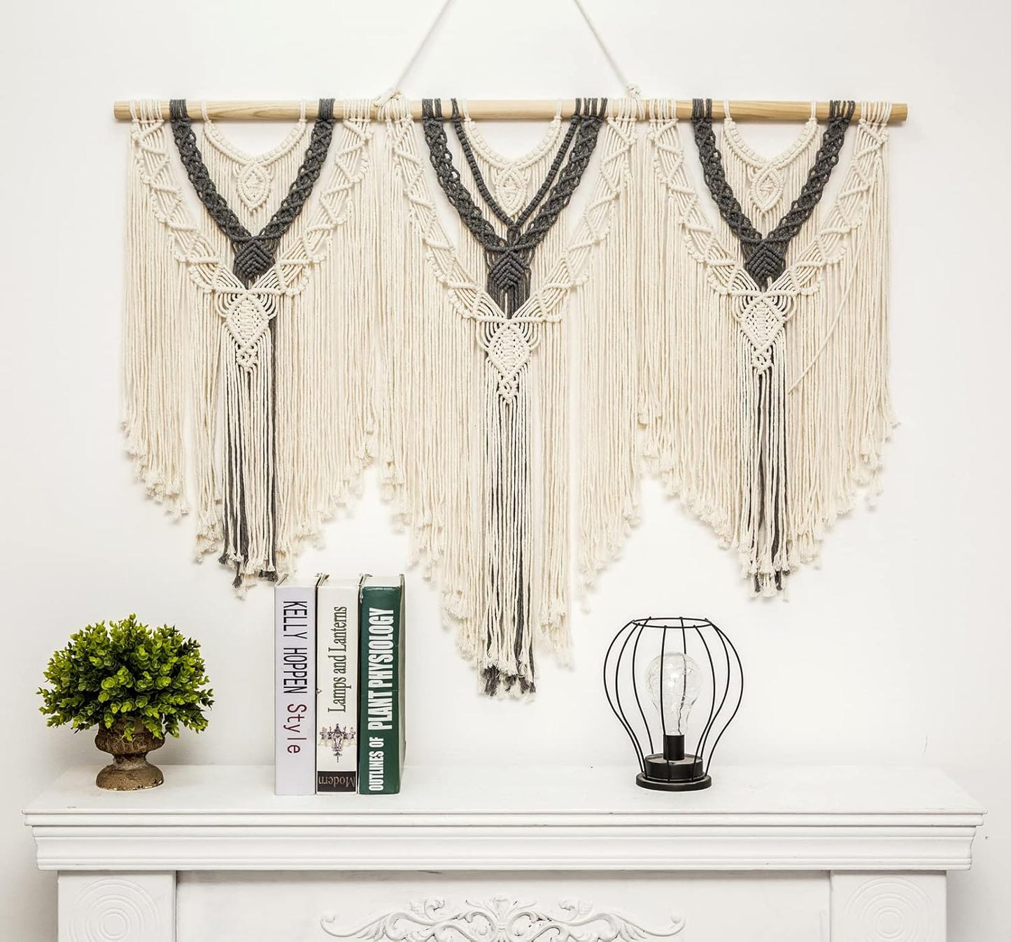 guzhiou large macrame wall hanging - Boho Tapestry Macrame Wall Decor Art- Chic Bohemian Handmade Woven Tapestry Home Decoration for Bedroom Living Room Apartment Wedding Party - 43"x32" (Wood bead)