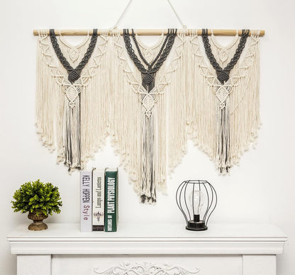 guzhiou large macrame wall hanging - Boho Tapestry Macrame Wall Decor Art- Chic Bohemian Handmade Woven Tapestry Home Decoration for Bedroom Living Room Apartment Wedding Party - 43"x32" (Wood bead)