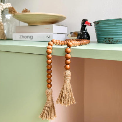 Meplait 39in Wood Bead Garland Farmhouse with Tassels,Versatile Prayer Beads Boho Chic Wall Hanging Home Decor (Black)