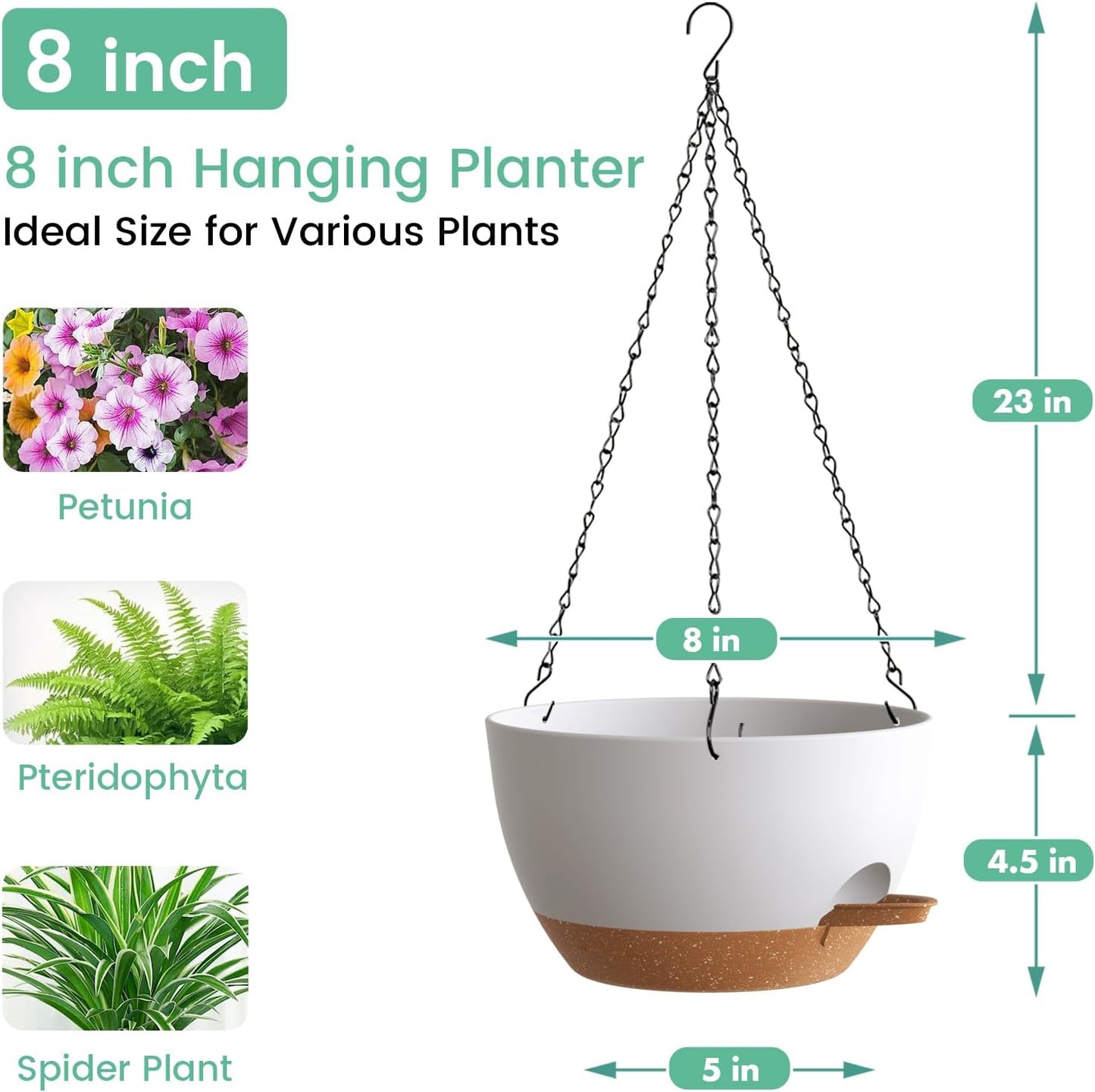 UOUZ Set of 3-10 Inch Self Watering Hanging Planters for Indoor Outdoor，Hanging Plant Pots with Drainage & Removable Tray, Hanging Pots Holder for Ivy, Pothos, Ferns, Balcony & Patio, Black with Brown