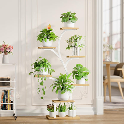 BACEKOLL Plant Stand Indoor with Grow Lights, 7 Tiered Indoor Plant Shelf, 49" Corner Plant Stands for Indoor Plants, Metal Plant Flower Display Shelf, Tree-Shaped Plant Rack for Home, Patio, Brown