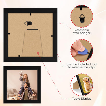 FIXSMITH 8x10 Picture Frame Set of 2, Photo Frame with HD Plexiglass, Display Pictures 5x7 with Mat or 8x10 Without Mat Multi Picture Frames Collage for Tabletop or Wall Display, Black