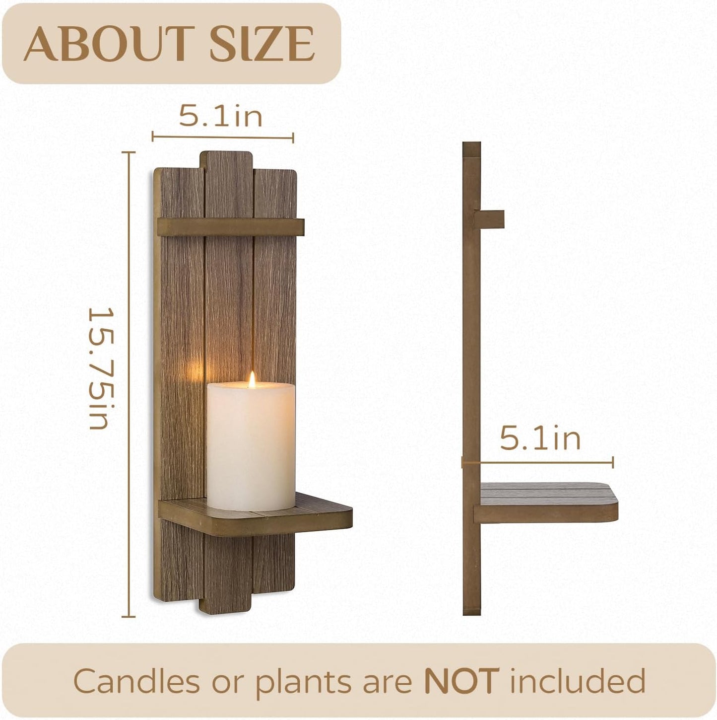 Candle Sconces Black Wall Decor Set of 2 - Wood Wall Candle Holders Set of Two for Small Plants Pillar Candles Tealight - Gothic Distressed Decor for Living Room