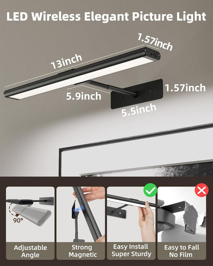 EZVALO Picture Light for Wall, 4800mAh Rechargeable Wireless Remote, 16in Dimmable Magnetic LED Art Display Light with 3 Color Temperatures, for Gallery, Living Room, Bedroom, Hallway (Gold)