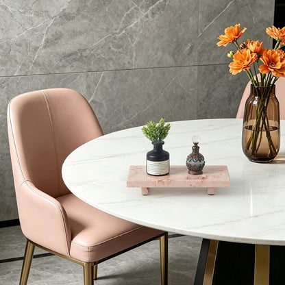Natural Marble Tray Pedestal Stand – Soap & Jewelry Riser for Bathroom Counter, Kitchen Sink, Vanity Organizer, Decorative Stone Catchall for Perfume, Candles
