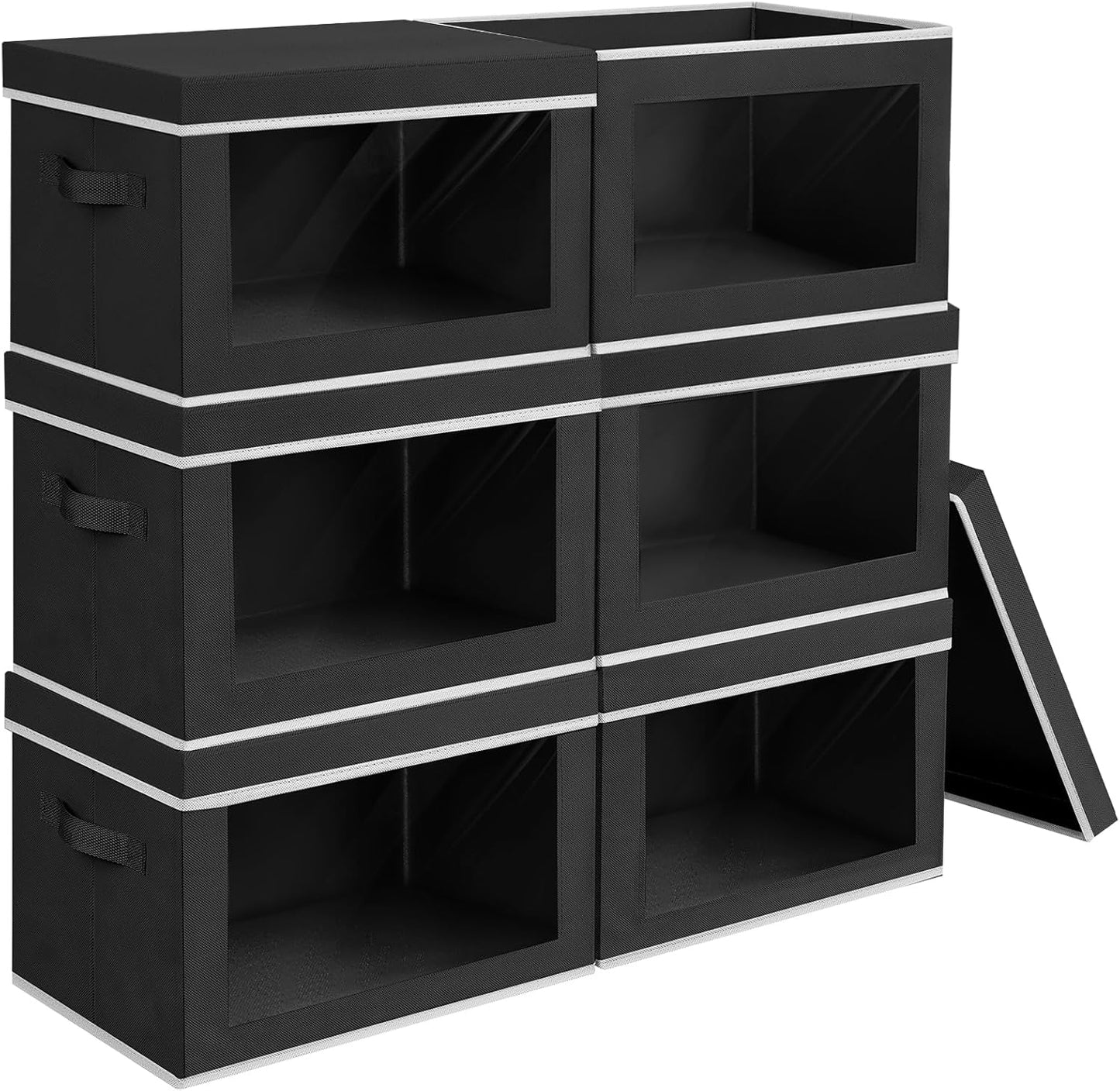 Homsorout Storage Bins with Lids - Fabric Closet Storage Bins with Window, Collapsible Baskets for Shelves 4 Pack, Home Decorative Boxes for Clothes, Closet, Office, Grey