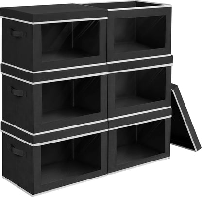 Homsorout Storage Bins with Lids - Fabric Closet Storage Bins with Window, Collapsible Baskets for Shelves 4 Pack, Home Decorative Boxes for Clothes, Closet, Office, Grey
