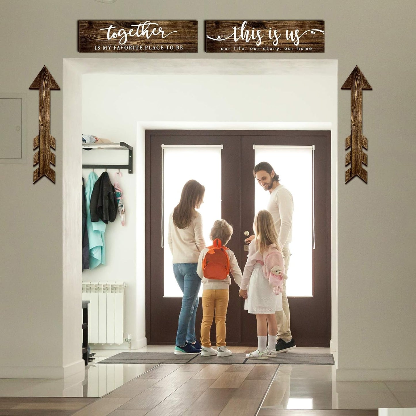 Jetec 4 Pcs Wooden Arrow Wall Decor This Is Us Our Life Rustic Family Signs for Home Wall Decor Home Wooden Hanging Sign for Farmhouse Living Room, 15 x 4 x 0.2 Inch(Brown)